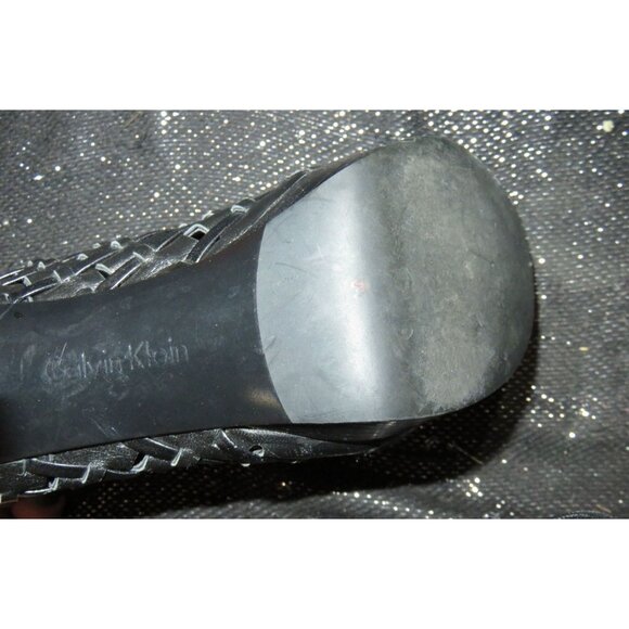 Calvin Klein Black Italian Leather Woven Caged Heels Pumps Booties 6.5 - Picture 12 of 14